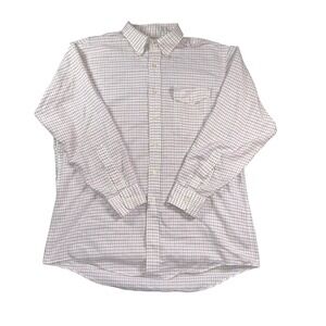Vintage LL Bean Shirt Mens Large White Red Grid Button Down Made USA Pocket 90s